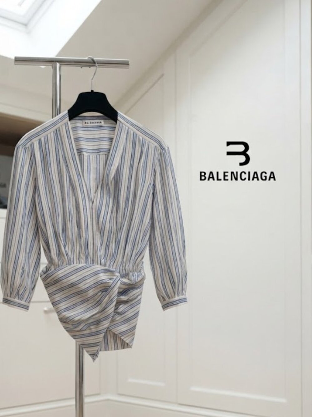 BALENCIAGA Paris Silk Striped Blouse (AUTH)